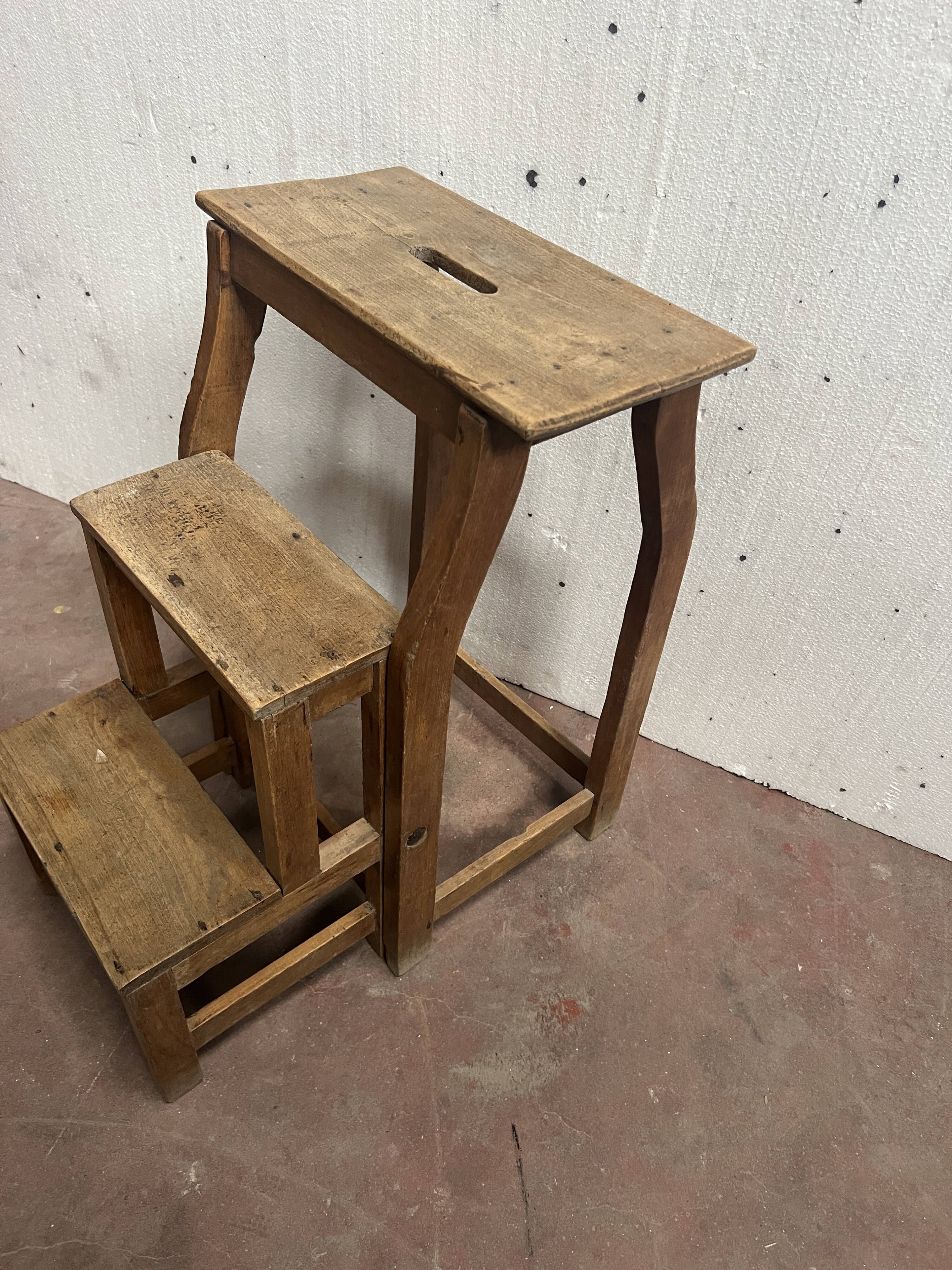 Escalier de bibliothèque en hêtre naturel XIX siècle