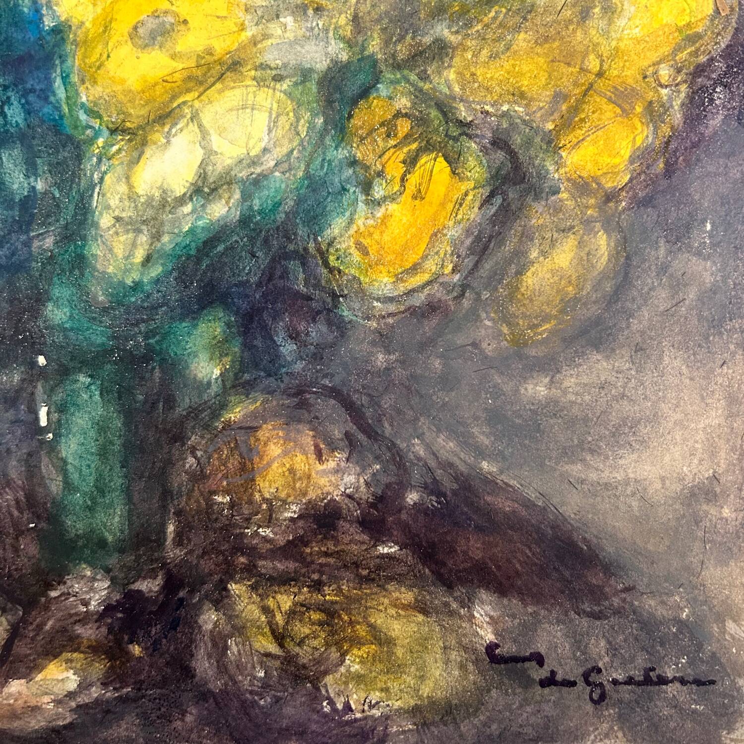 Old painting signed Yellow Ranunculus