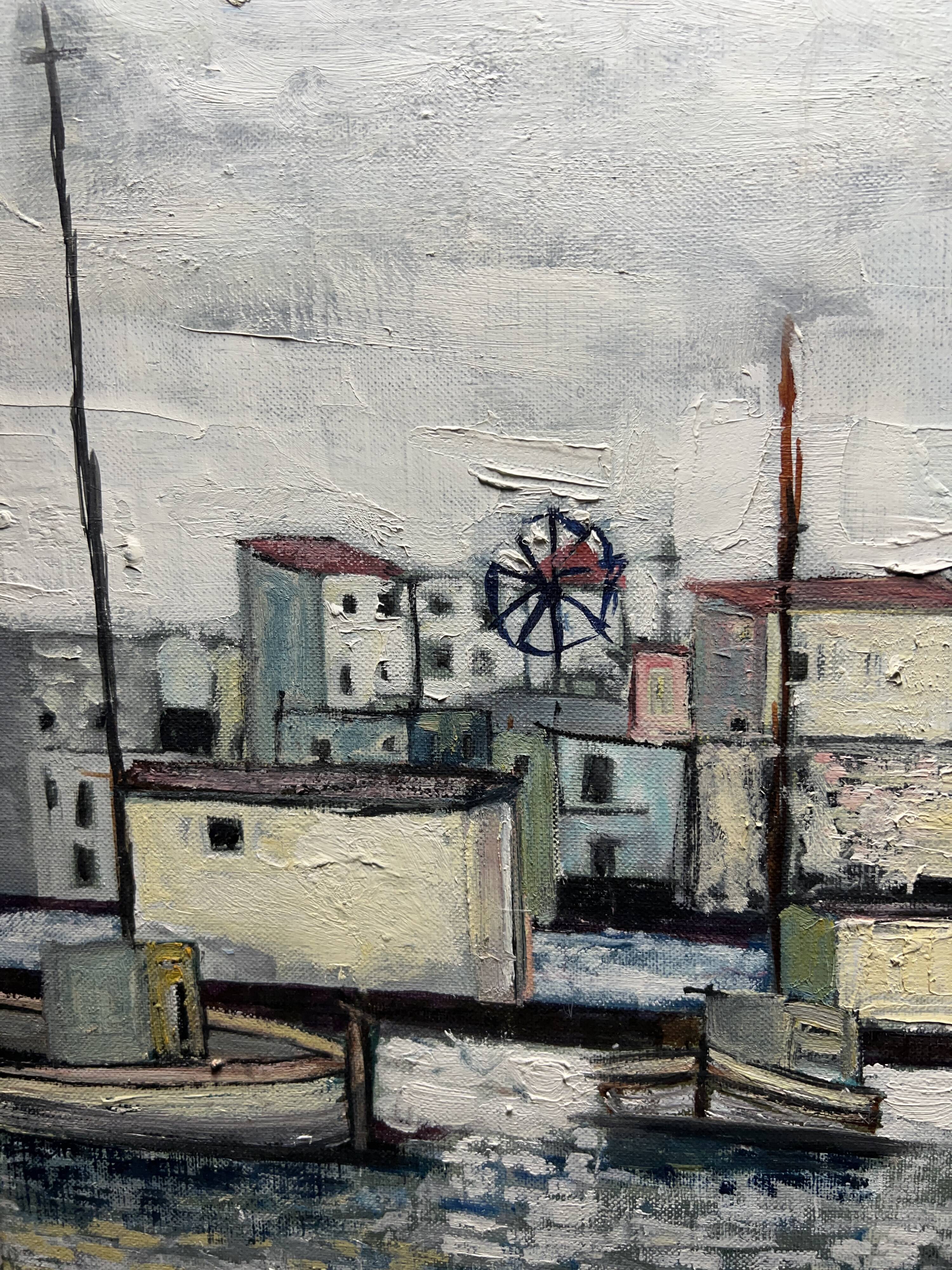 Mediterranean port landscape. Oil on canvas signed.