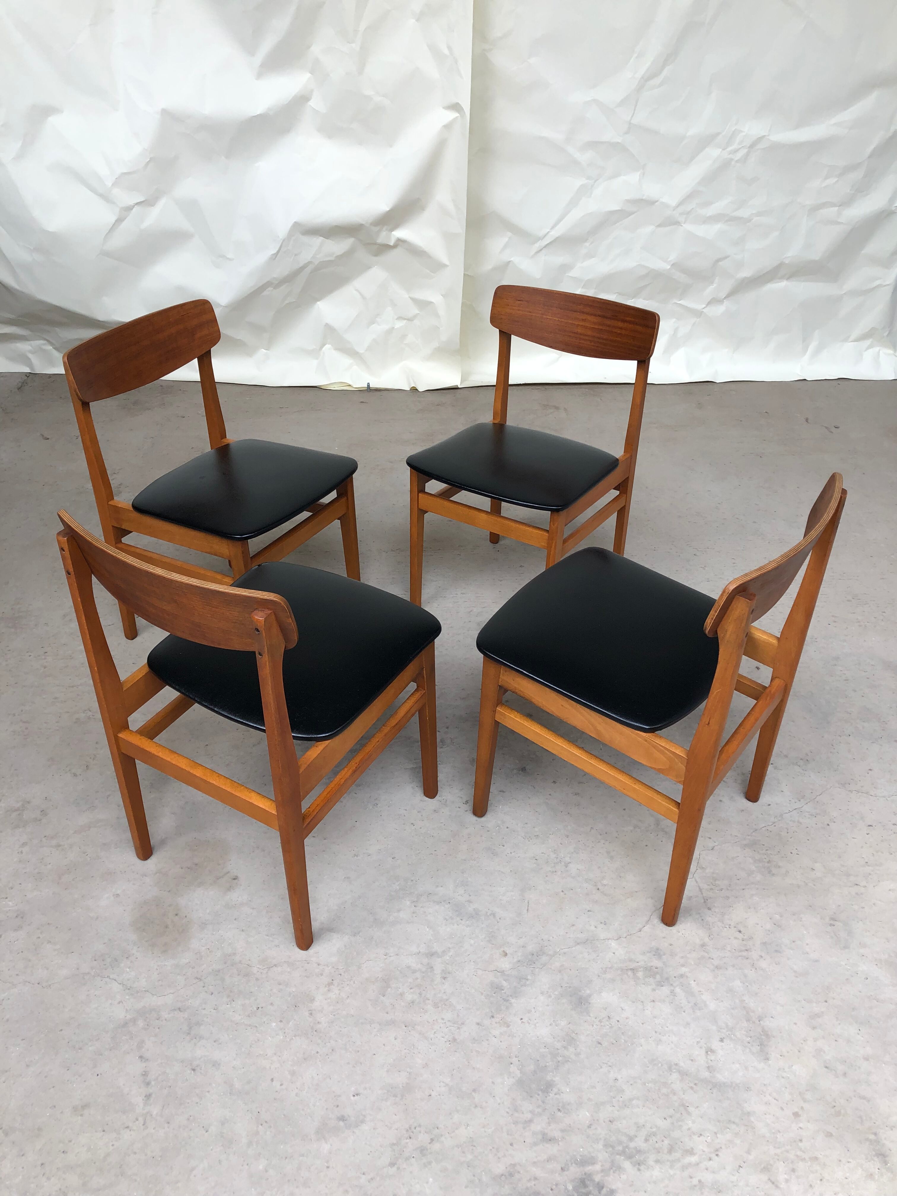 Vintage set of 4 mid century teak dining chairs scandinavian 60s 70s retro danish
