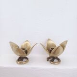 Pair of Solid Brass Tulip Candle Holders – Handcrafted 1970s