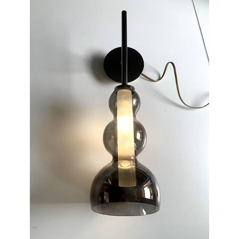 Set of Two Contemporary Smoked in Black Nickel Wall Sconces