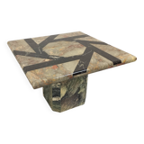 Vintage square marble coffee table with geometric patterns from the 70s