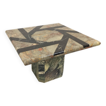Vintage square marble coffee table with geometric patterns from the 70s