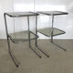 2 tables d’appoint / de chevet en métal chromé plateau en verre fumé Vintage