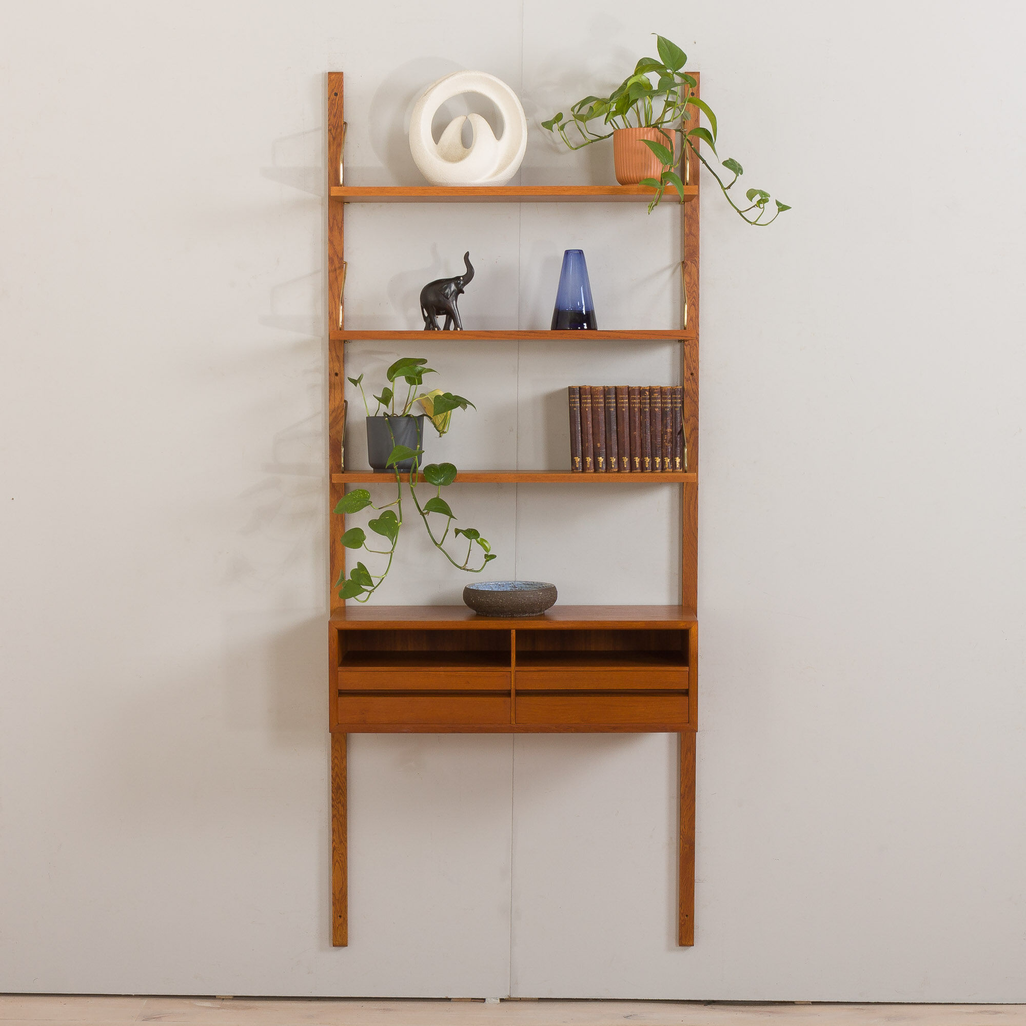 Vintage Poul Cadovius teak entry wall unit bookcase with a console for CADO Denmark, 1960s