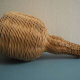 old amber glass bottle VB wicker vintage deco glass bottle wicker