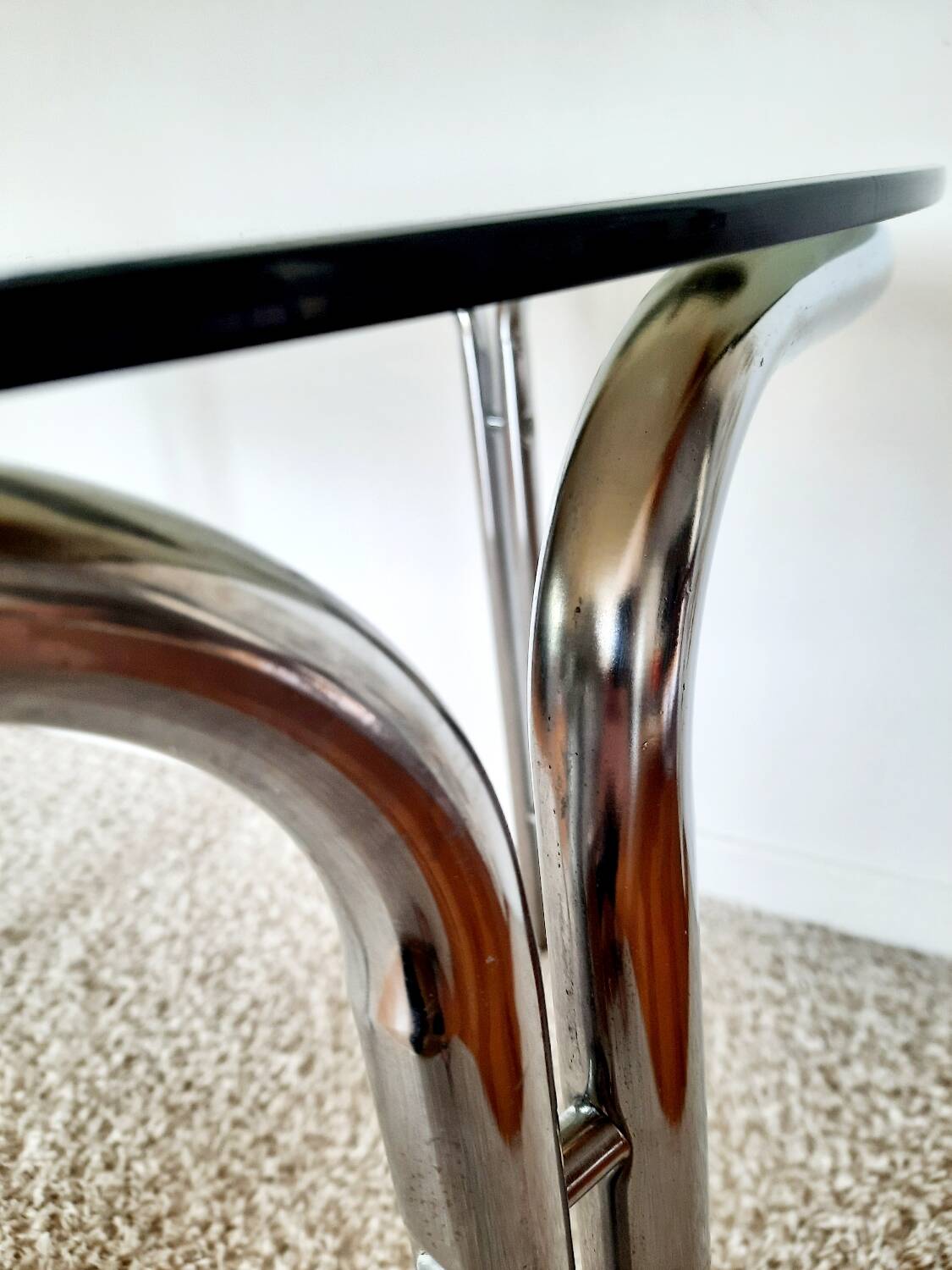 Space Age dining table smoked glass - chrome 70's