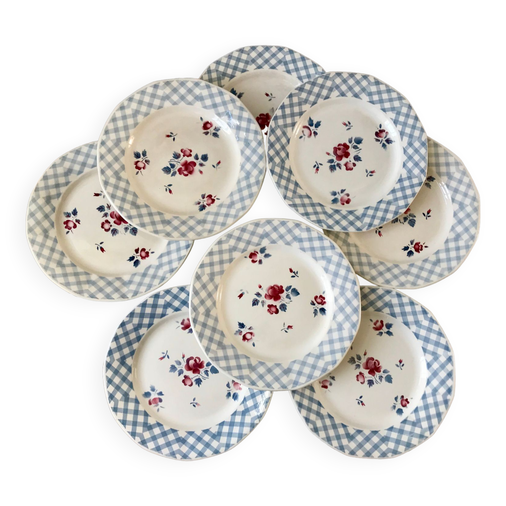 Set of 8 flat plates Digoin Sarreguemines 30s 40s