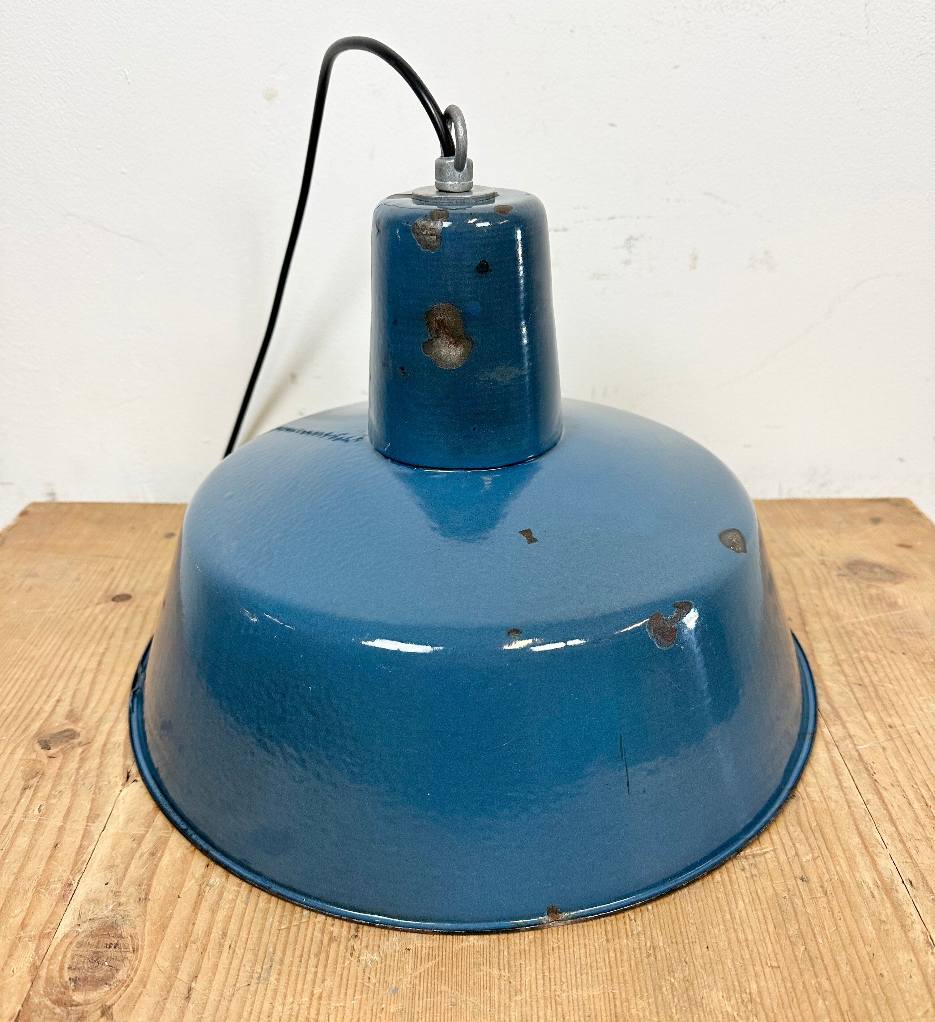 Industrial Blue Enamel Factory Pendant Lamp, 1960s