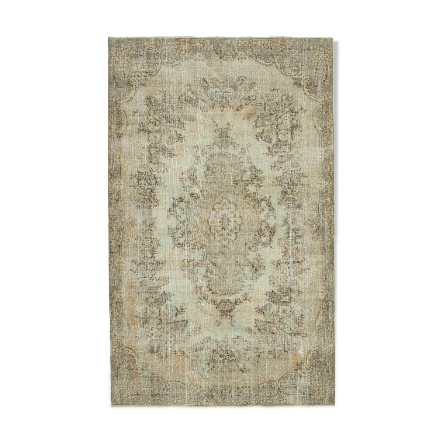 Anatolian handwoven vintage 1970s beige carpet 160 cm x 264 cm