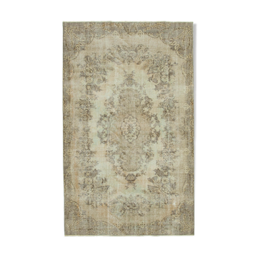 Anatolian handwoven vintage 1970s beige carpet 160 cm x 264 cm