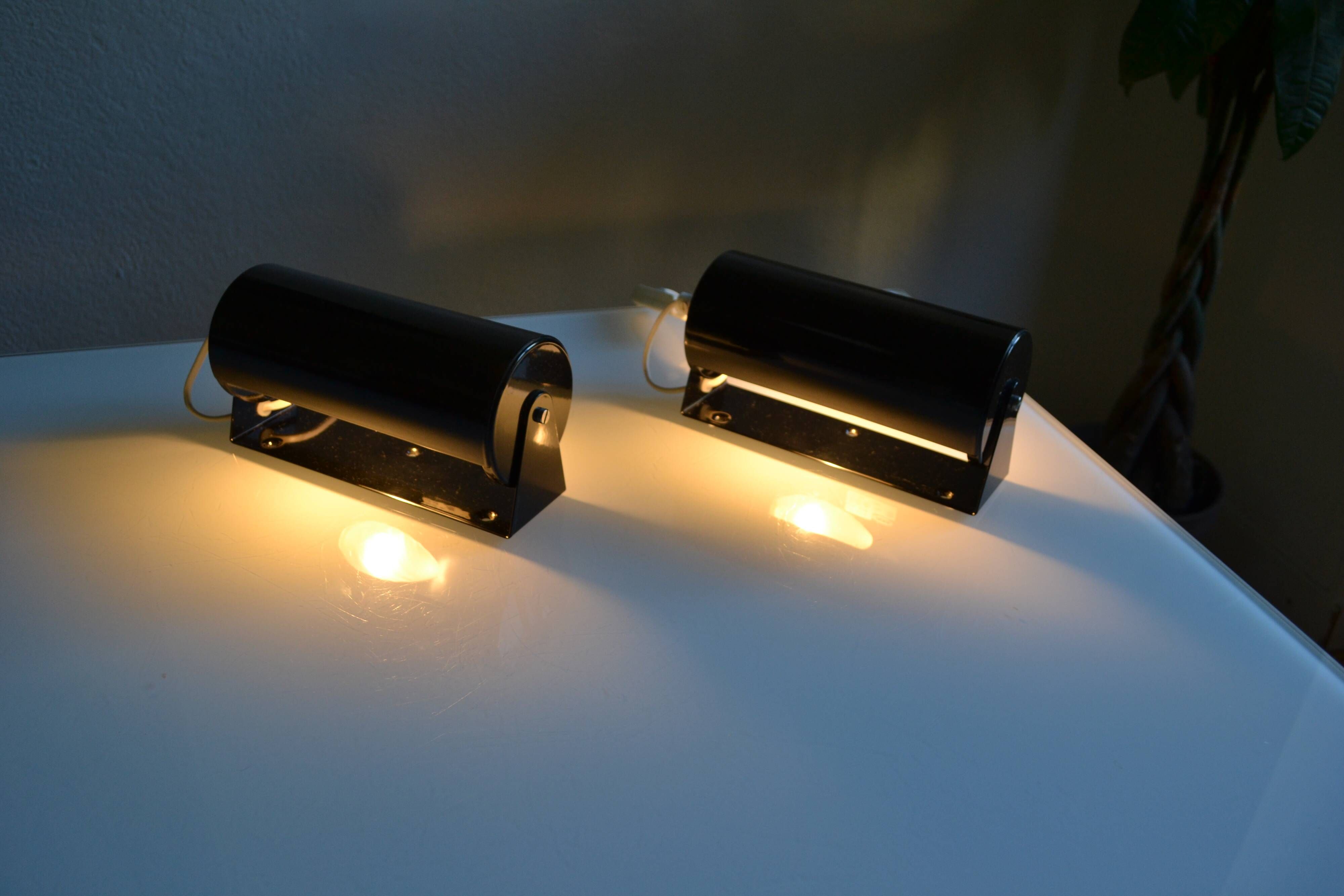 Pair of vintage Ikea 1980s Typ V 413 black wall lamps