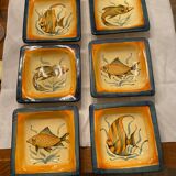 Set 6 hollow plates, glazed terracotta, France