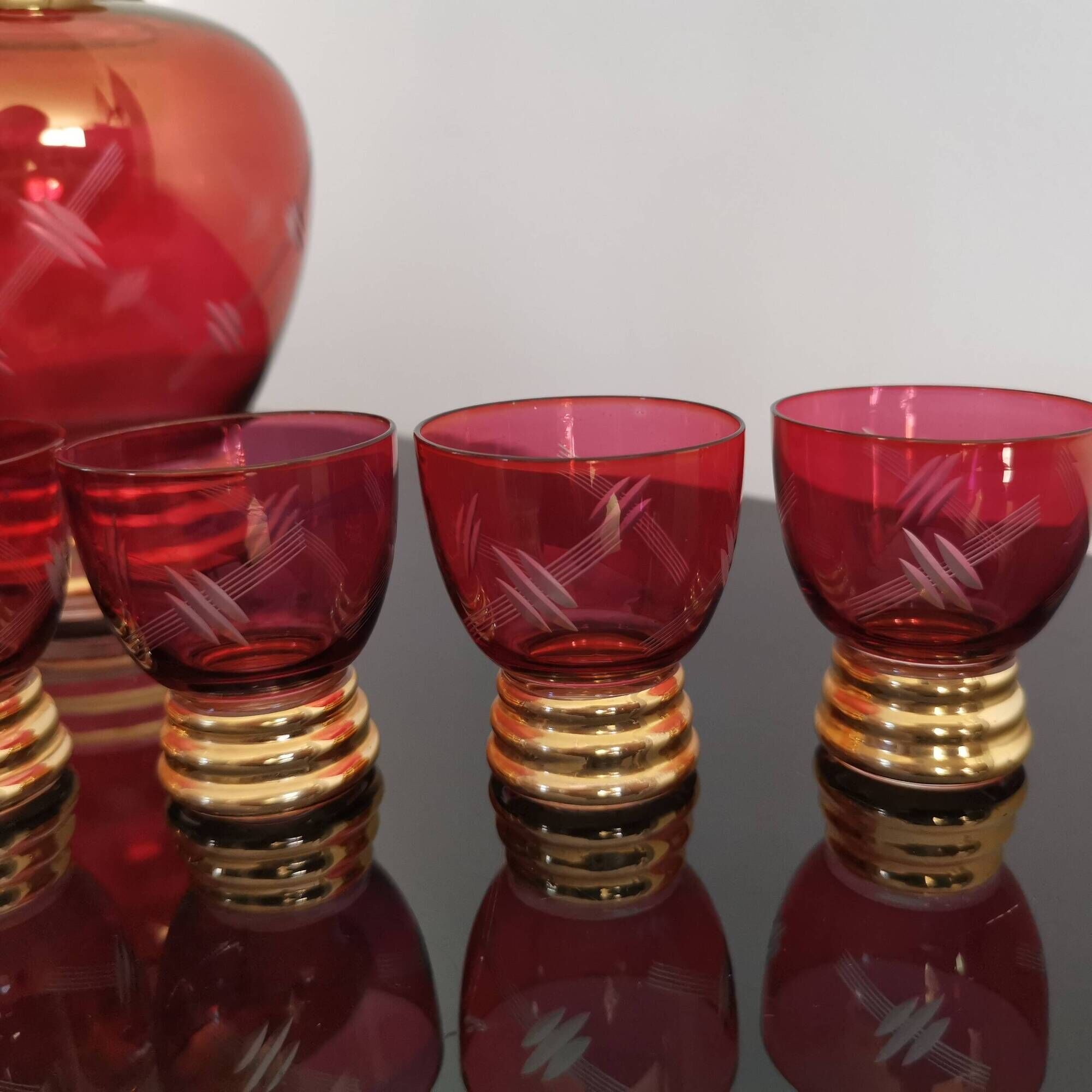 Set of 7 Art Deco glasses and carafe, Verrerie de Monaco Monte Carlo