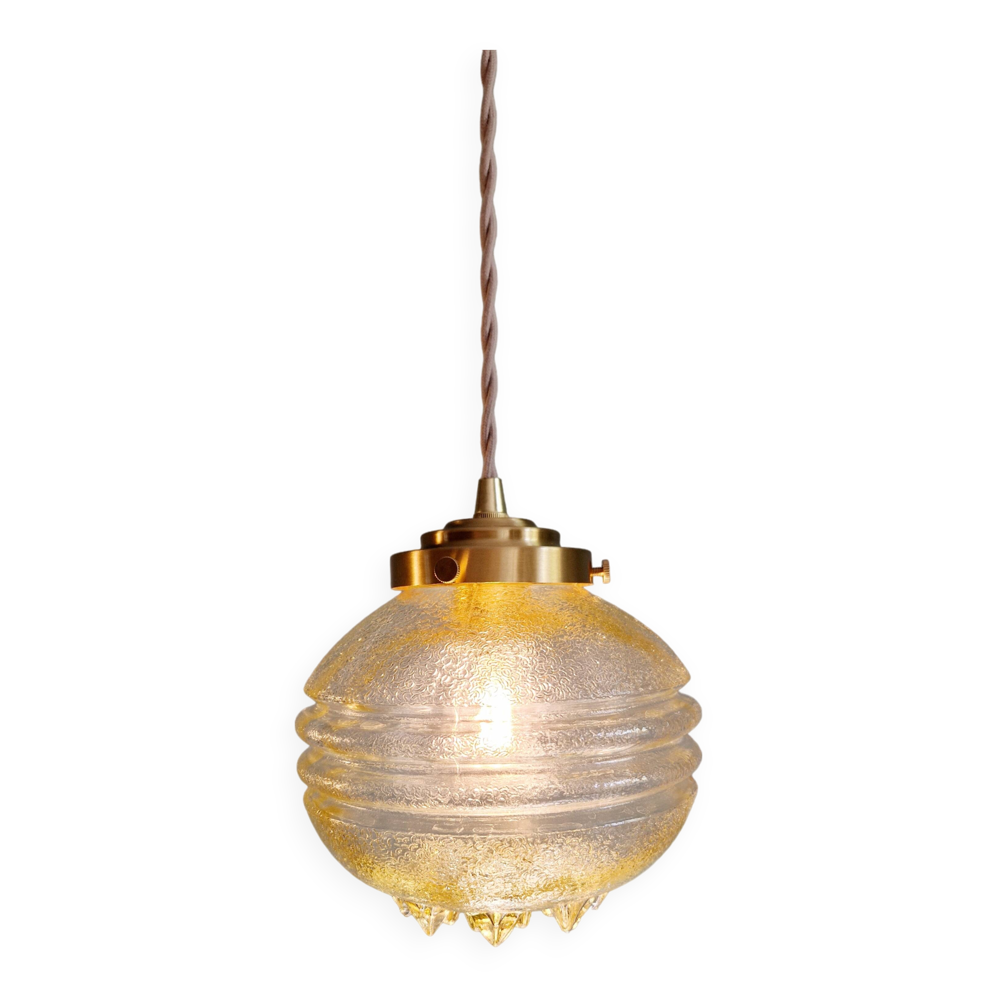 Space Age pendant light in yellow clear glass (13 available), 1960s-70s