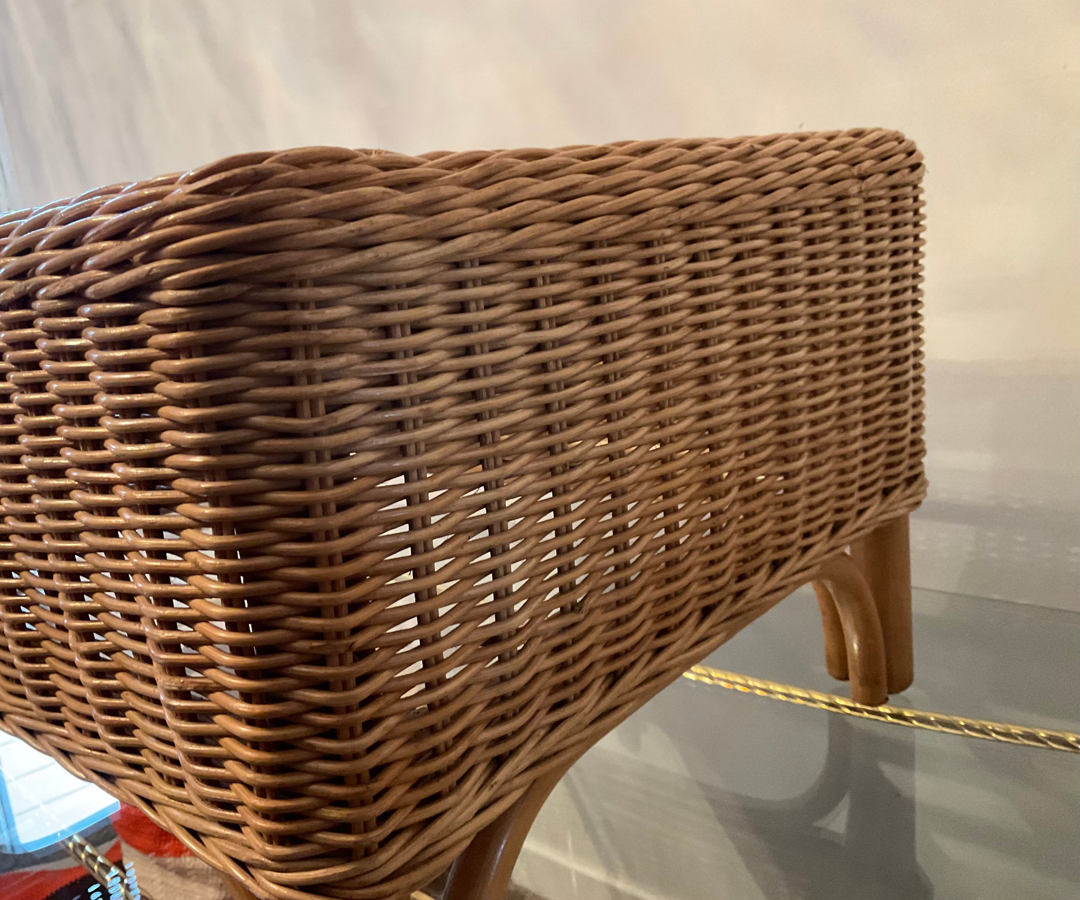 Vintage rattan and wicker ottoman 70s