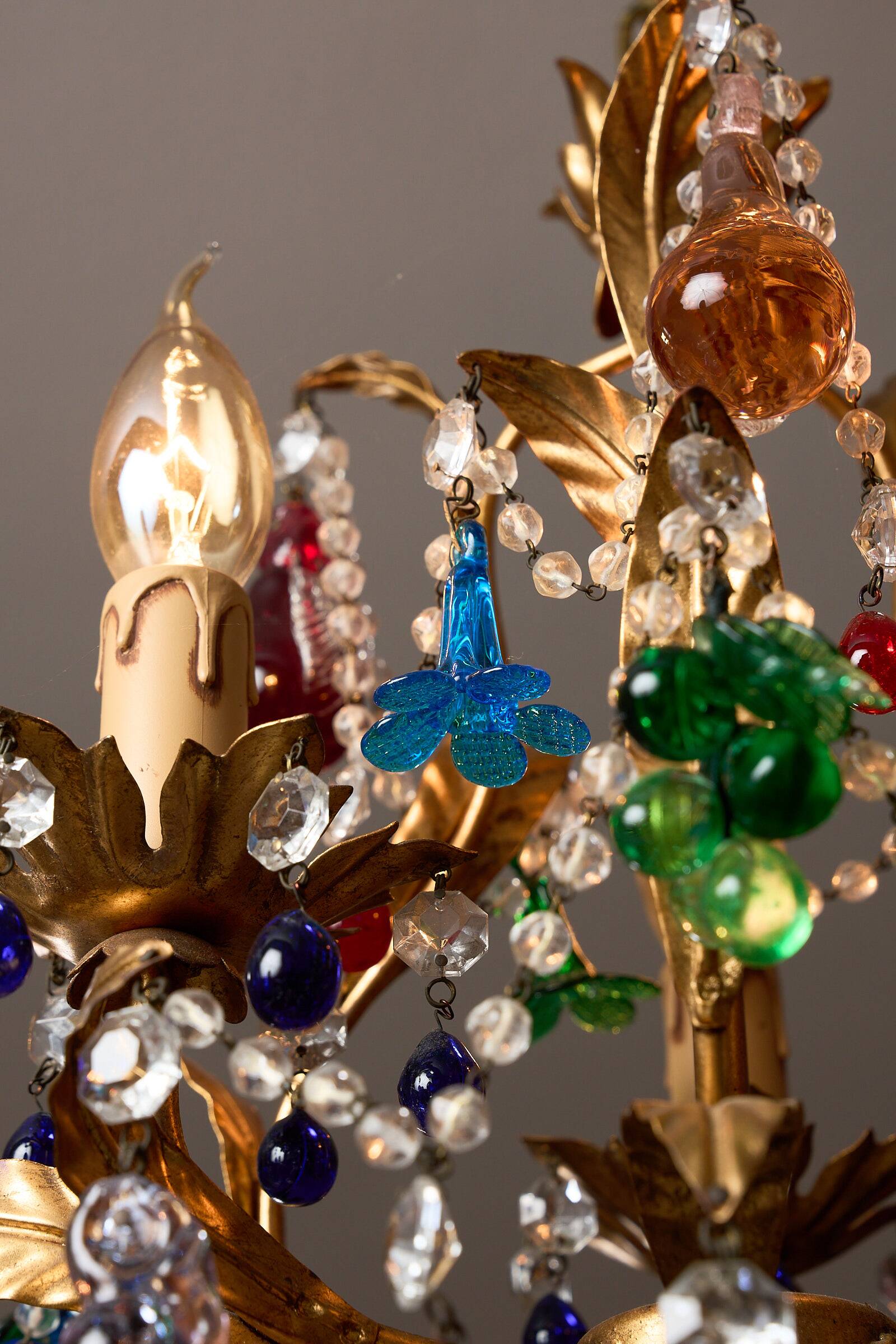 Vintage brass and Murano glass chandelier