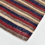 4x9 Red & Navy Blue Pinstriped Pattern Turkish Kilim Rug, 136x284Cm