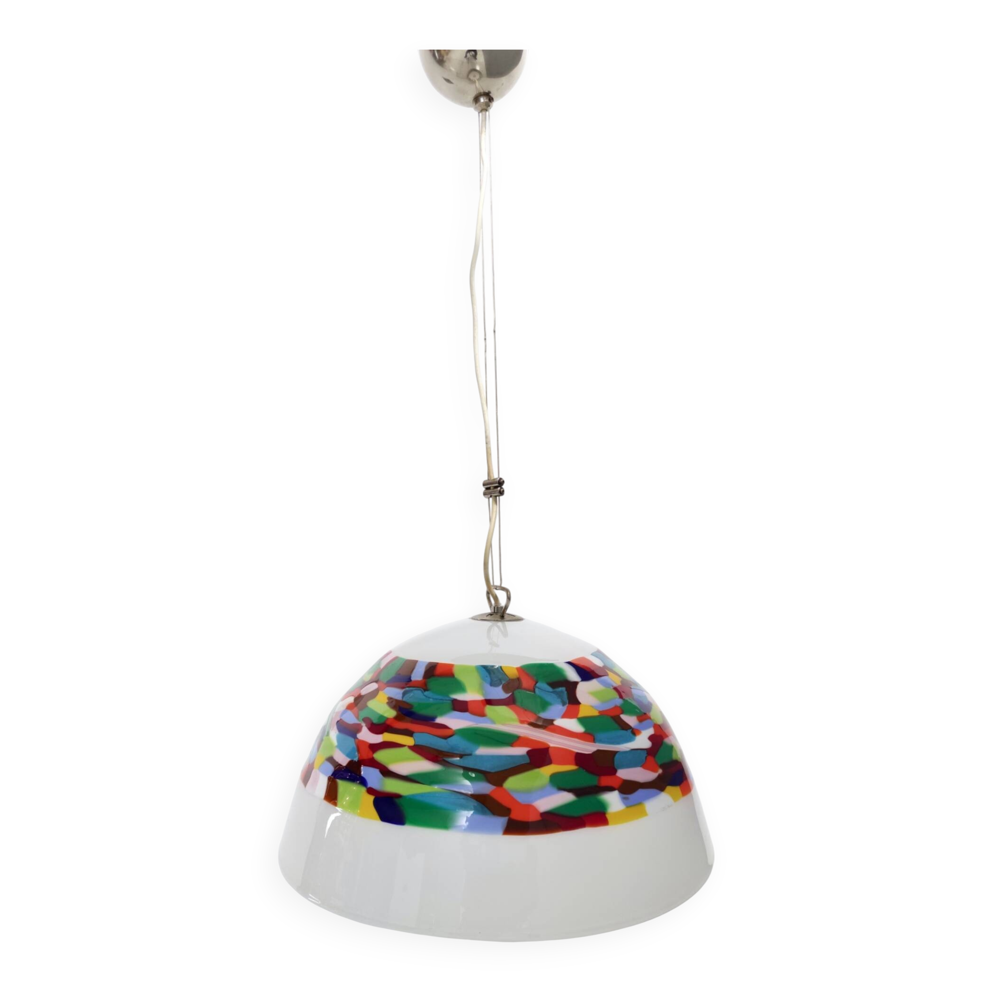 White and Colored Blown Glass and Chrome-Plated Metal Pendant by La Murrina