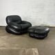 Okay armchair by Adriano Piazzesi in black leather with ottoman