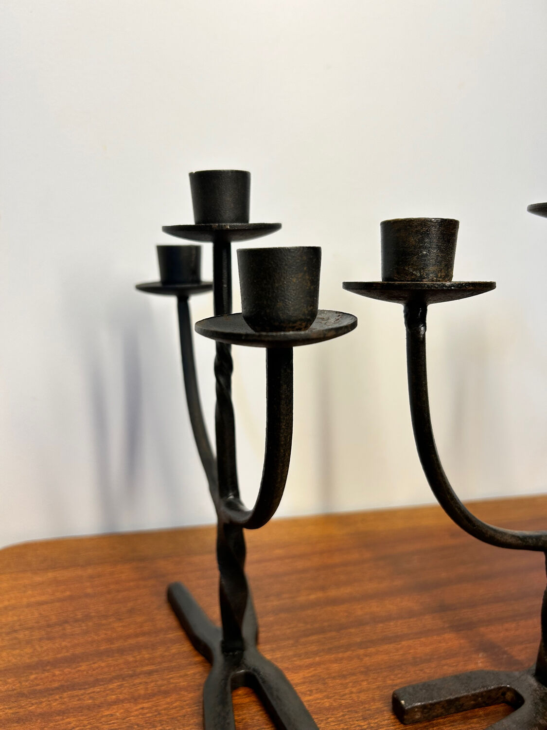Brutalist wrought iron candlesticks from the 60s