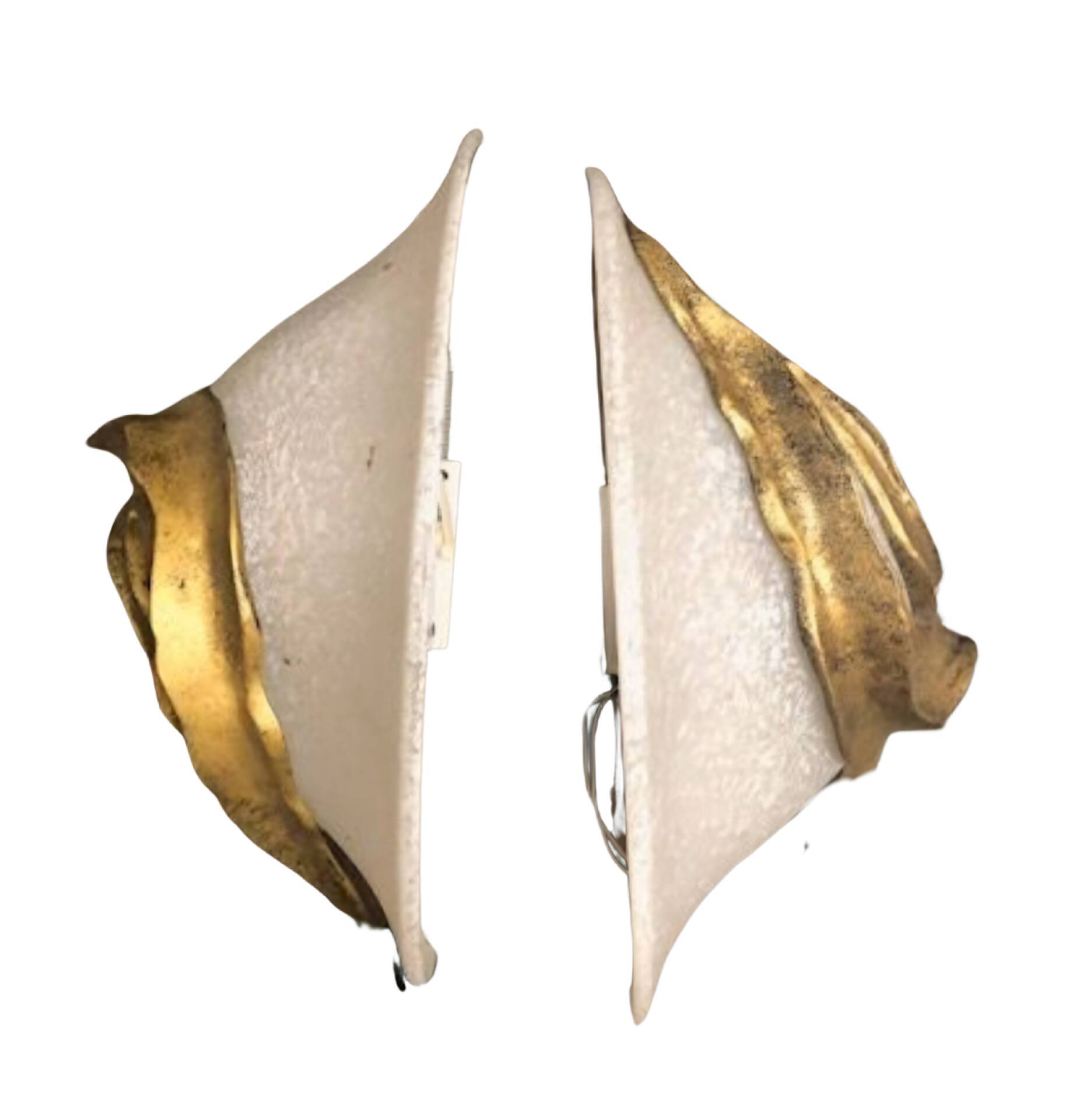 Pair of vintage wall lights in textured glass and gilded bronze – 1970s