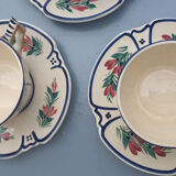 3 cups and 3 numbered Henriot Quimper earthenware saucers