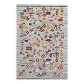 Tapis en laine 100 % noué à la main multicolore. Tapis géométrique gris. Kilim tribal tissé à la main.
