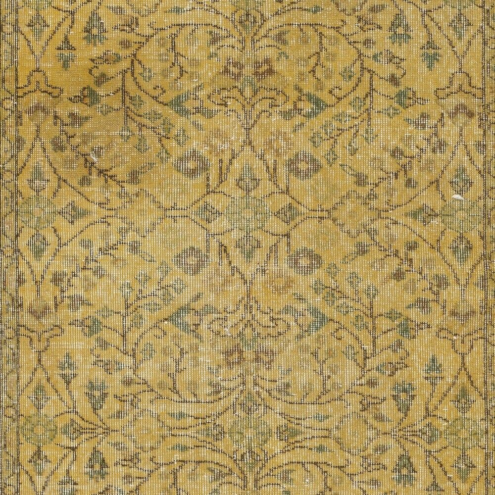 Vintage Handmade Turkish Wool Area Rug Redyed in Yellow for Modern Interiors