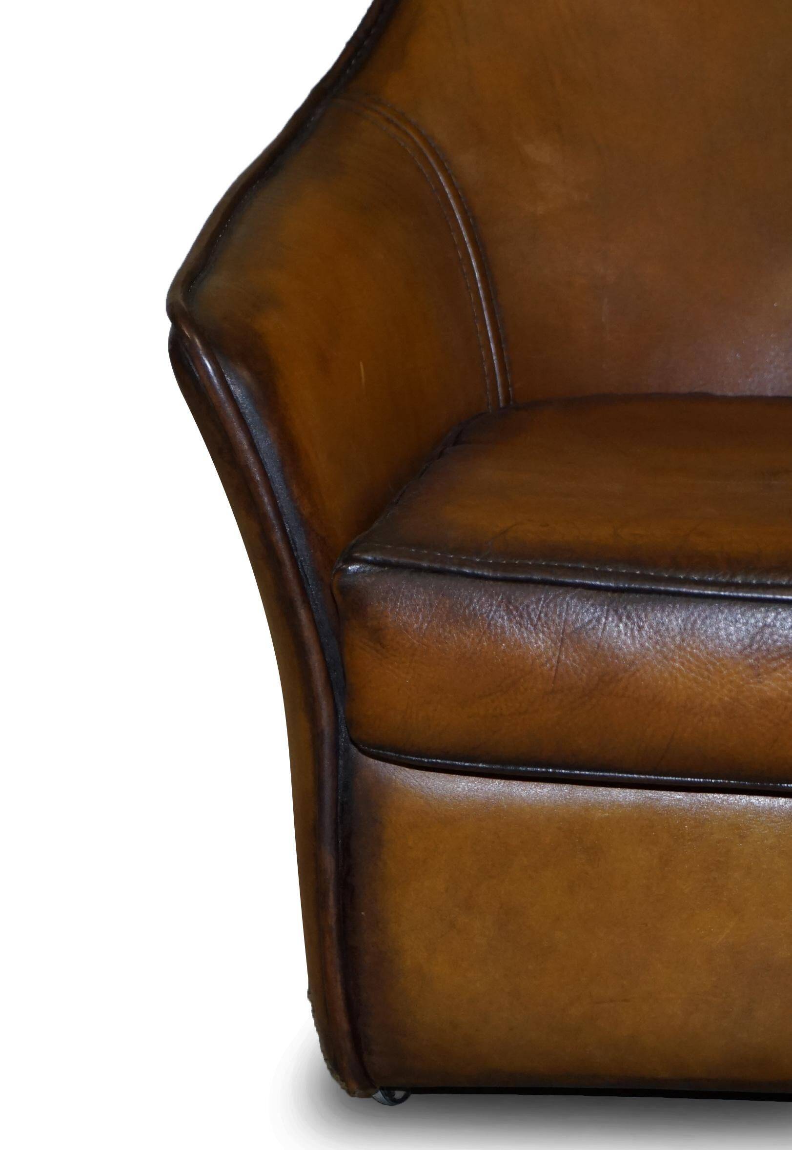 Modern Art leather sofa, restored, two-seater