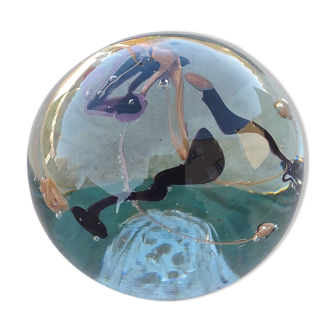 Inclusion glass paste paperweight Maure-Vieil -Bob Le Bleis - 1970's