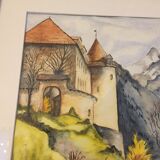 Aquarelle Château de Gruyères Suisse d’Yvonne Frémond