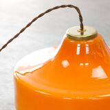 Mid-Century Italian Orange Glass & Brass Pendant Lamp