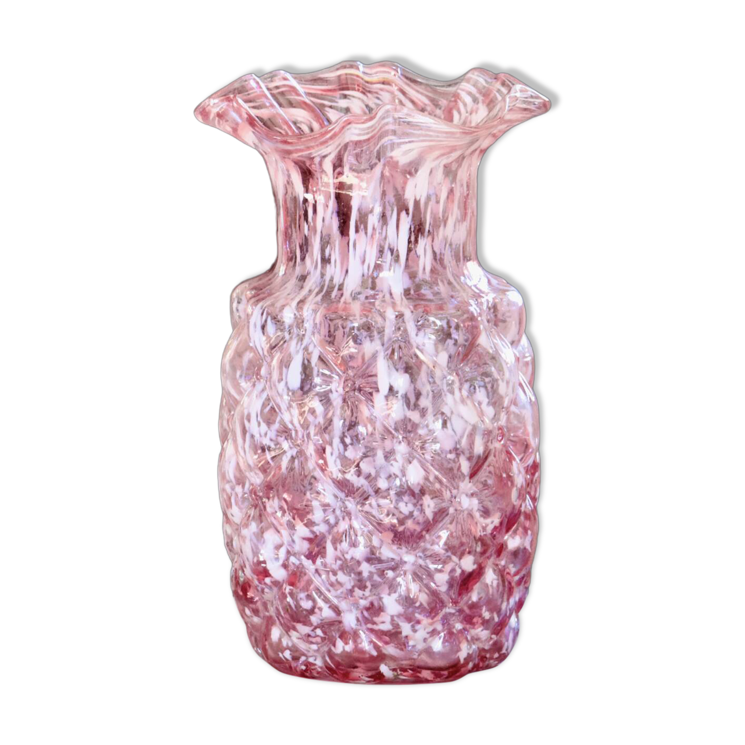 Vase ancien en verre de Clichy rose et blanc