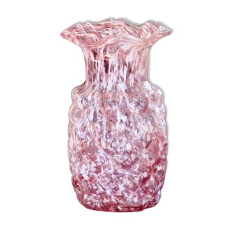 Vase ancien en verre de Clichy rose et blanc
