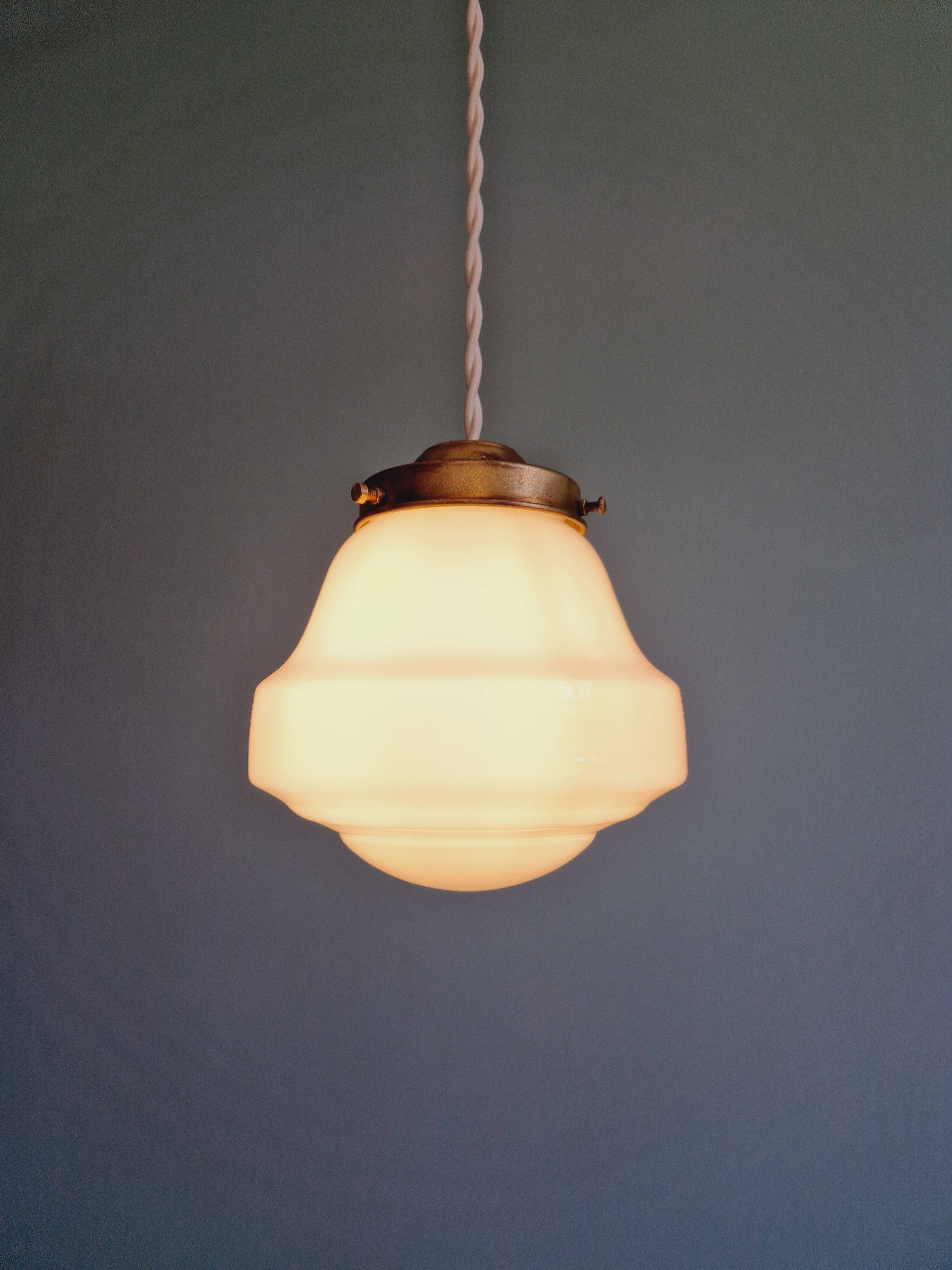 Art Deco pendant light in white opaline glass, 1920s-30s