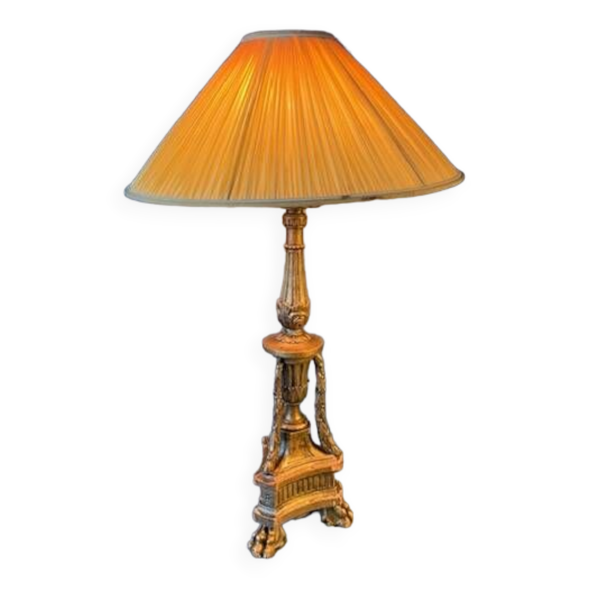 Antique lamp in gilded carved wood, tripod, Napoleon III, 19th century