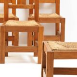 Set of Eight Handmade Solid Oak Chairs, 1970s
