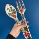 floral ceramic cutlery - vintage kitchen wall decor - set of