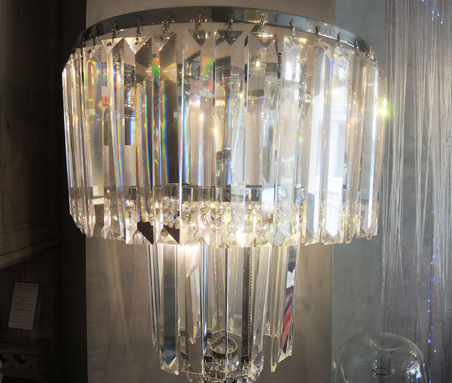 Floor lamp in chrome metal & transparent crystal