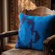 Blue Tribal Totem Rug Pillow, 16x16 Anatolian Wool Cushion