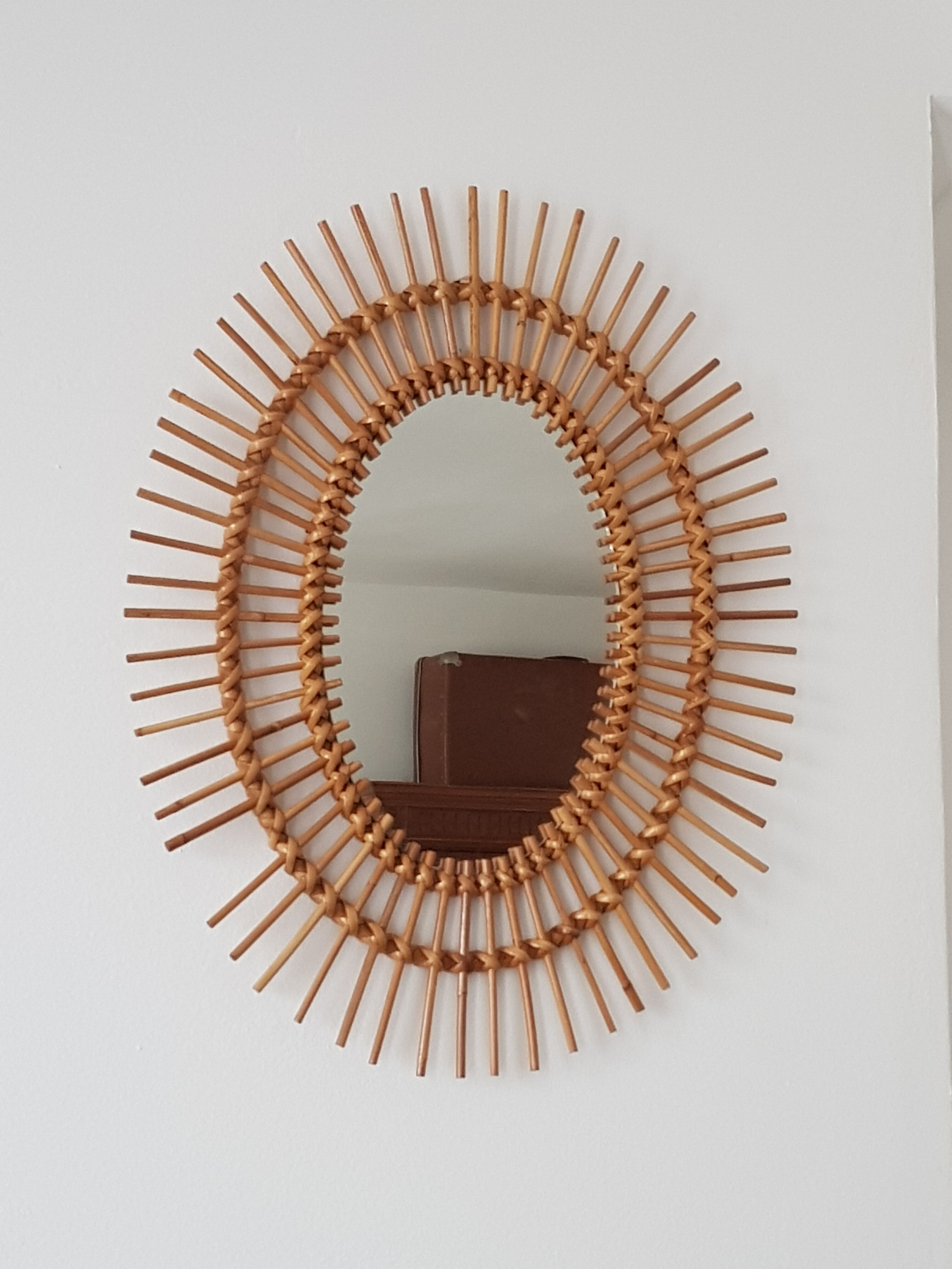 Oval rattan sun mirror 1960 50x63cm