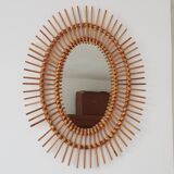 Oval rattan sun mirror 1960 50x63cm