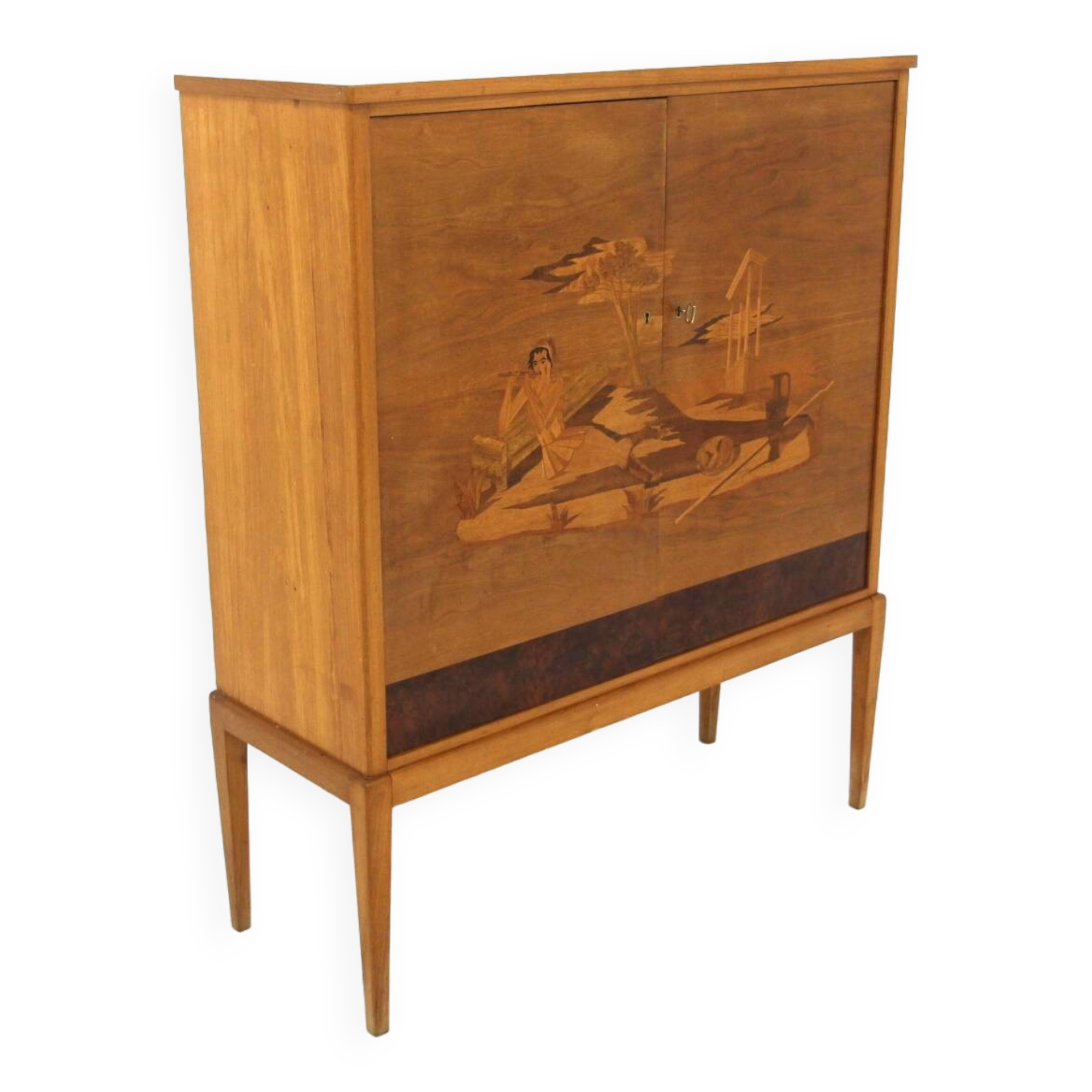 Armoire scandinave en orme, Mjölby Intarsia, Suède, 1950