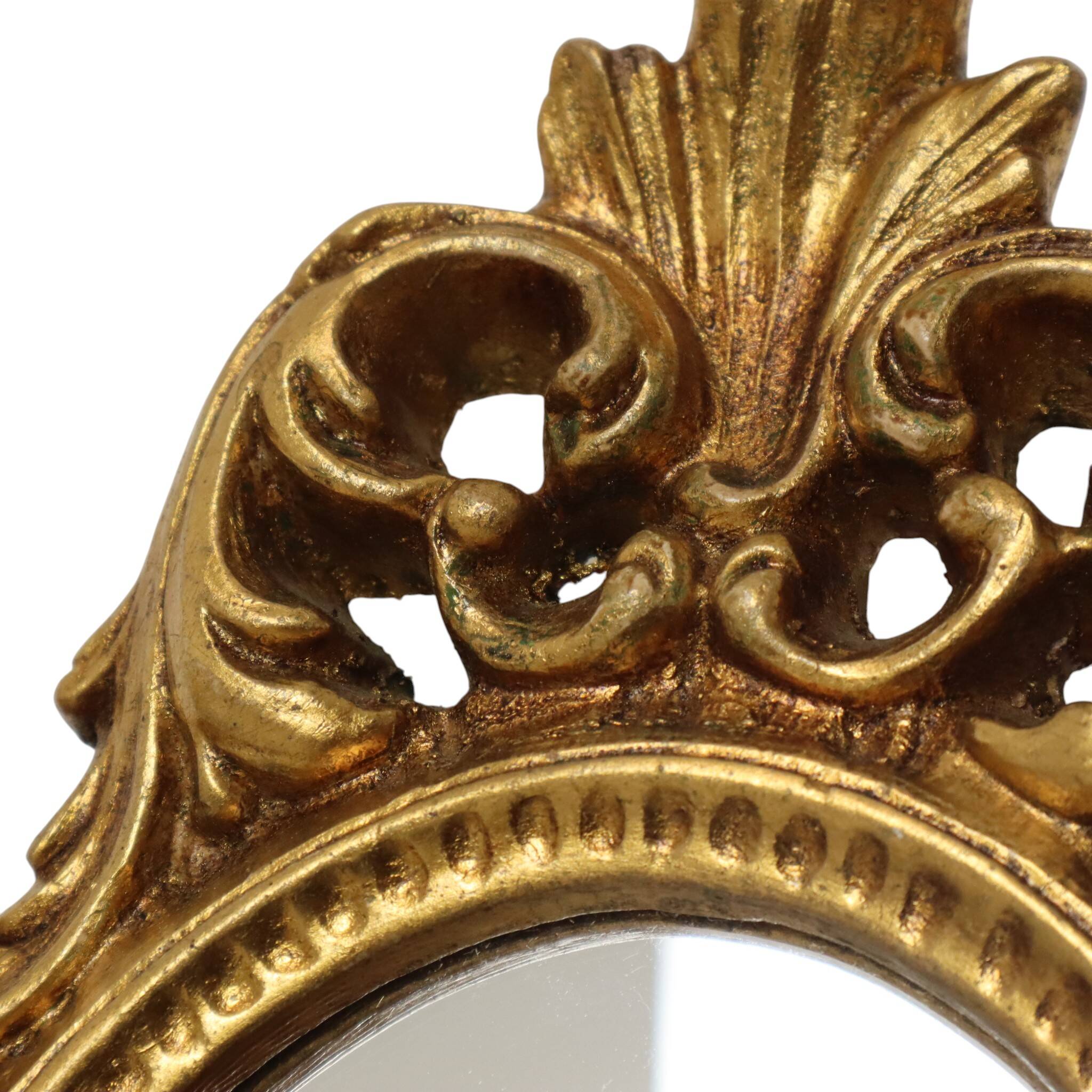 Small French Crested Mirror, Gold Leaf Gilt, Baroque Style, 35 cm