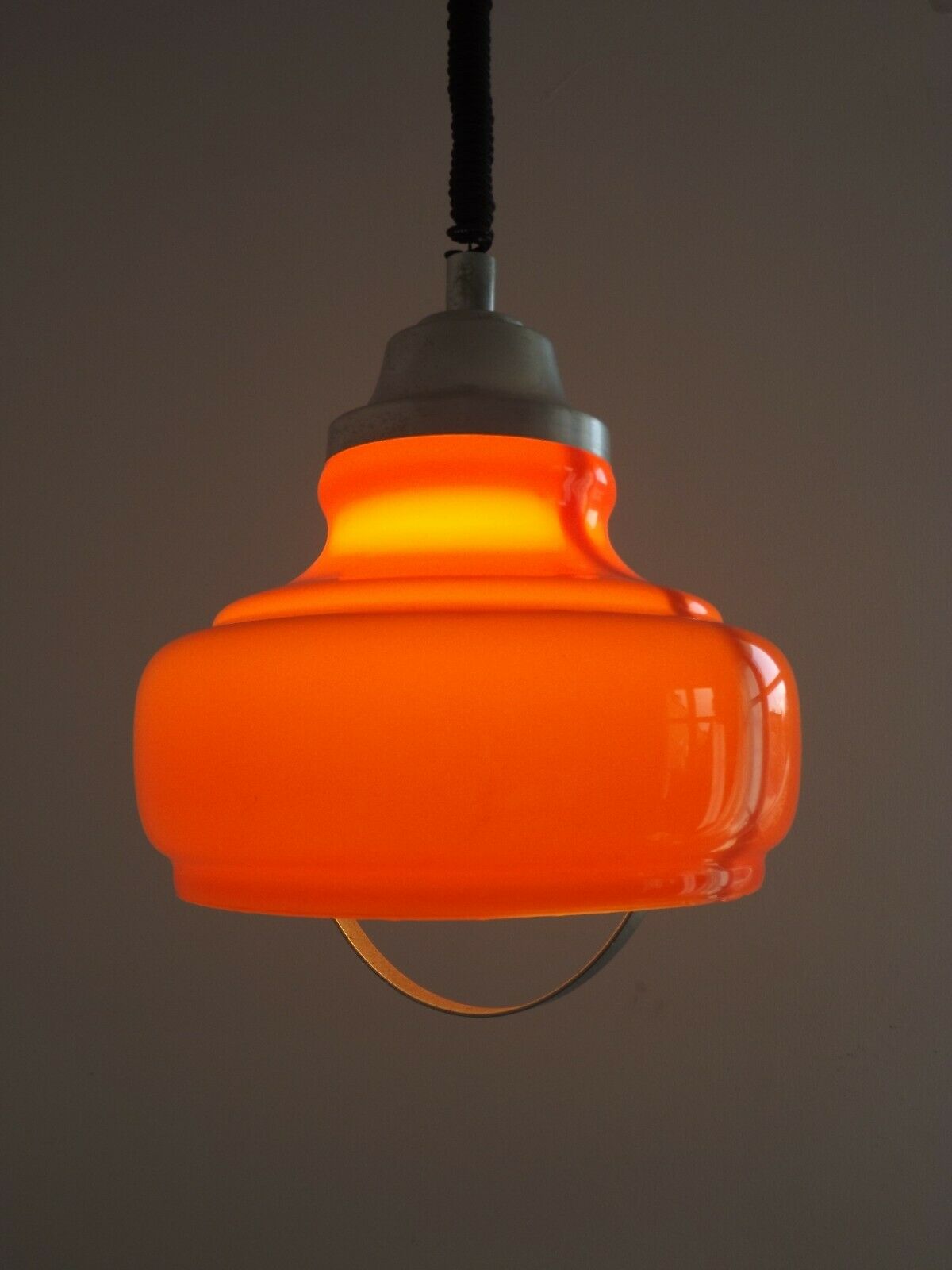 Vintage Italian 1970s Orange Glass Ceiling Light, ROLLY Rise & Fall System
