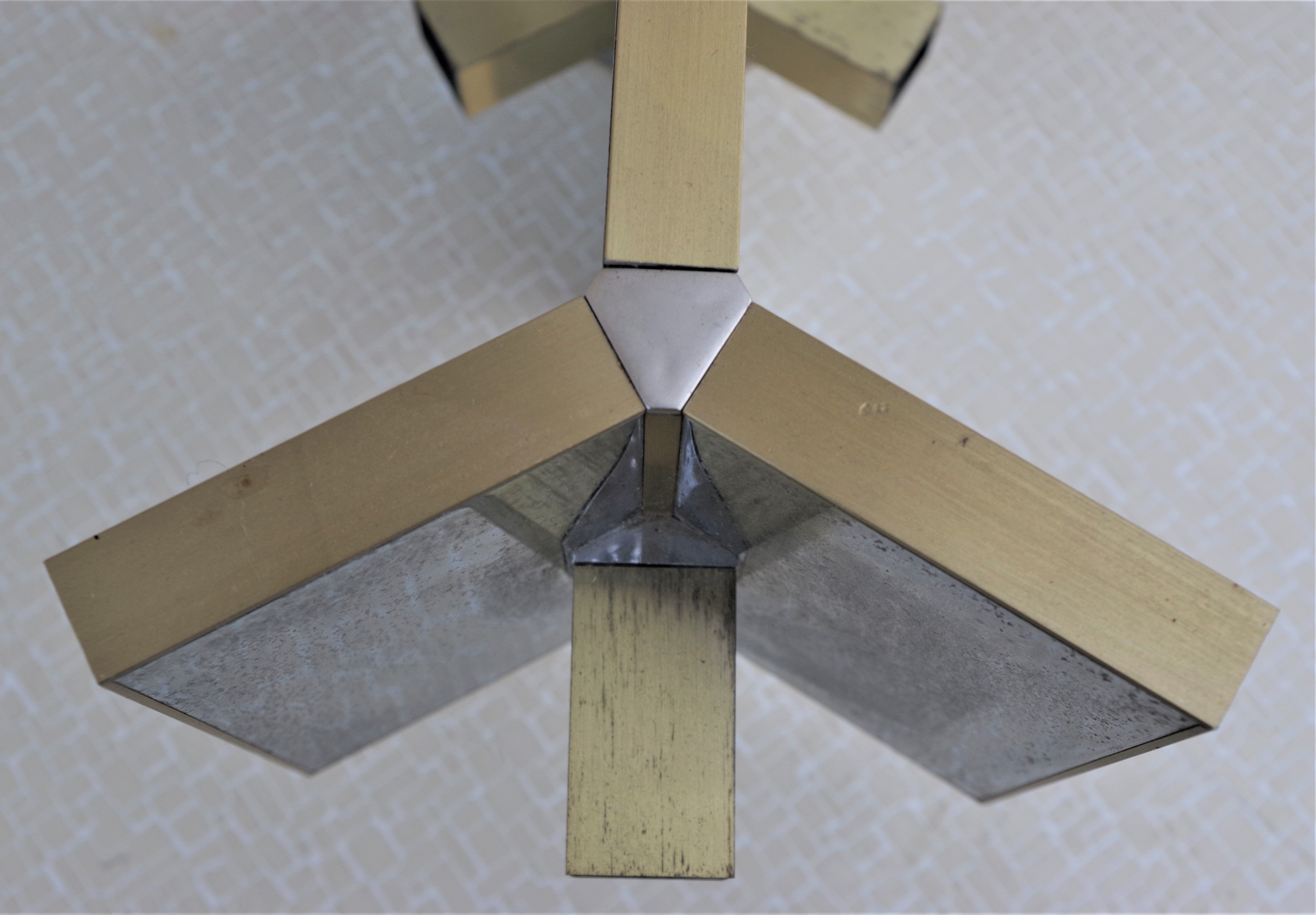 Ceiling lamp in chromed aluminum and brass, 1970