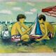 Tableau huile sur toile enfants à la plage