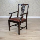 Late-19th Century English Walnut Chairs with Leather Upholstery, 1920s, Set of 4